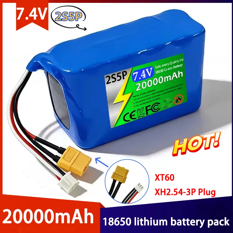 

Original 18650 2S5P 7.4V 20Ah Rechargeable Lithium Ion Battery Pack XT60 XH2.54-3P Plug，For Various RC Airplane Quadrotor