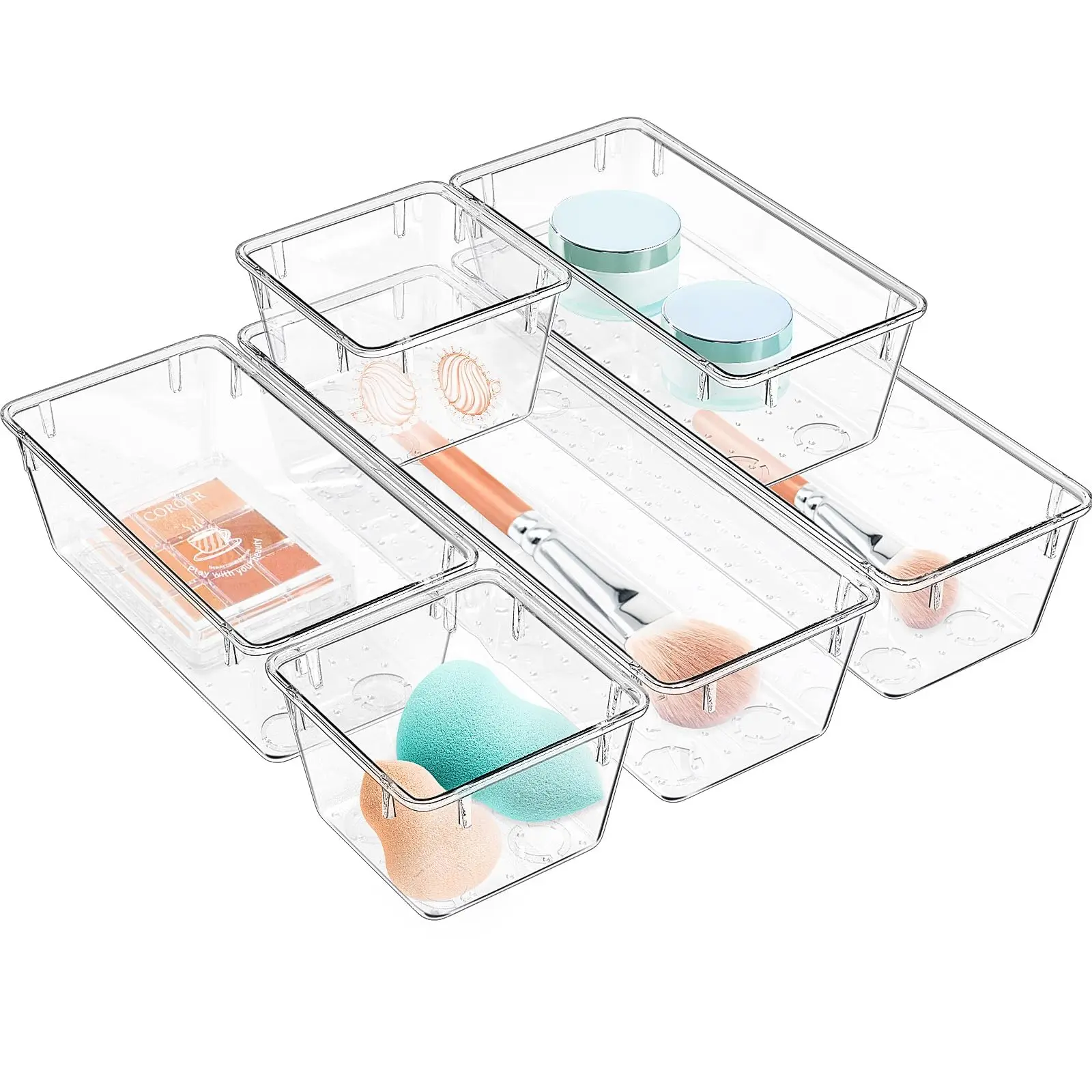 Ensemble de 6/9/12 organiseurs de tiroirs transparents, plateaux de rangement en acrylique, bacs de rangement pour maquillage, cosmétiques