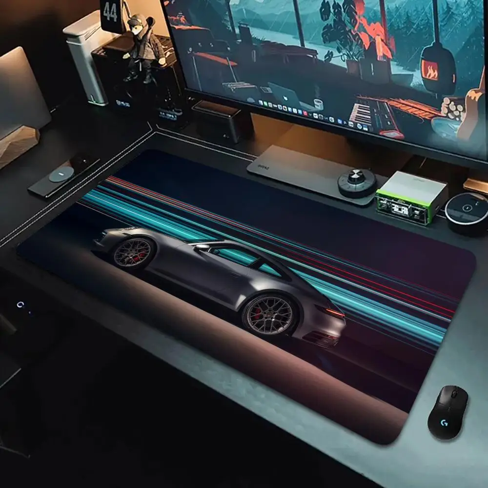 

Black Sports car Large Gaming Mouse pad 900x400 non-slip rubber Keyboard desk mat home office work and game stitched edges XXL