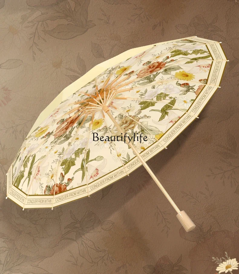 

Advanced Oil Painting Sun Umbrella Female Sun Protection UV Protection Rain Dual-Use Folding Color Plastic Umbrella