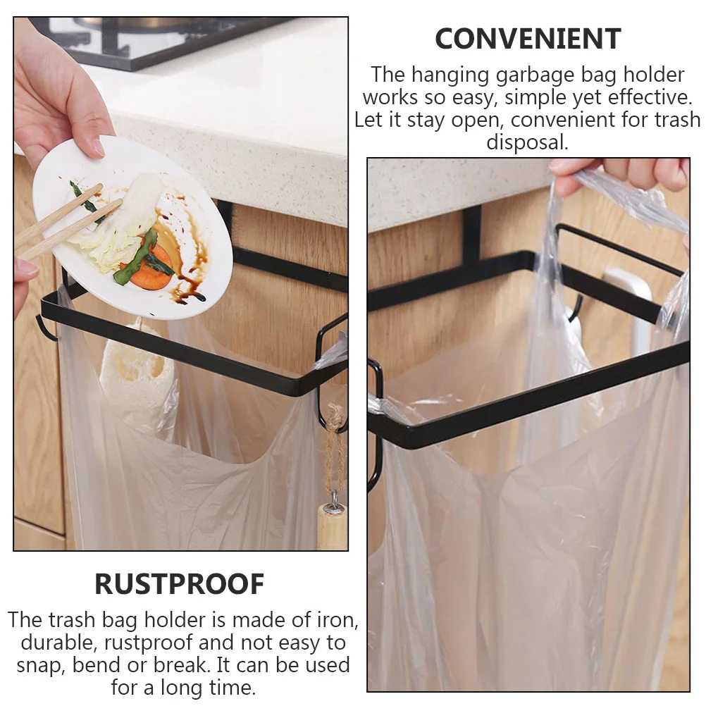 

2Pcs Iron Garbage Bag Rack Sturdy Compact Design for Kitchen Cabinet Door Hangable Trash Storage No Drilling Required