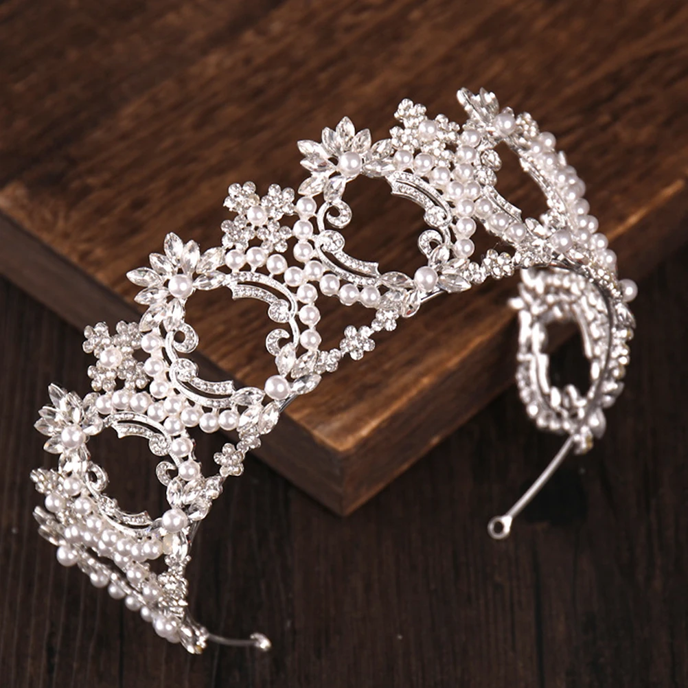 

1pc Pearl Crown Wedding Bridal Headpiece Women Gothic Tiara Hair Accessories Zinc Alloy Lightweight Durable Party Headdress