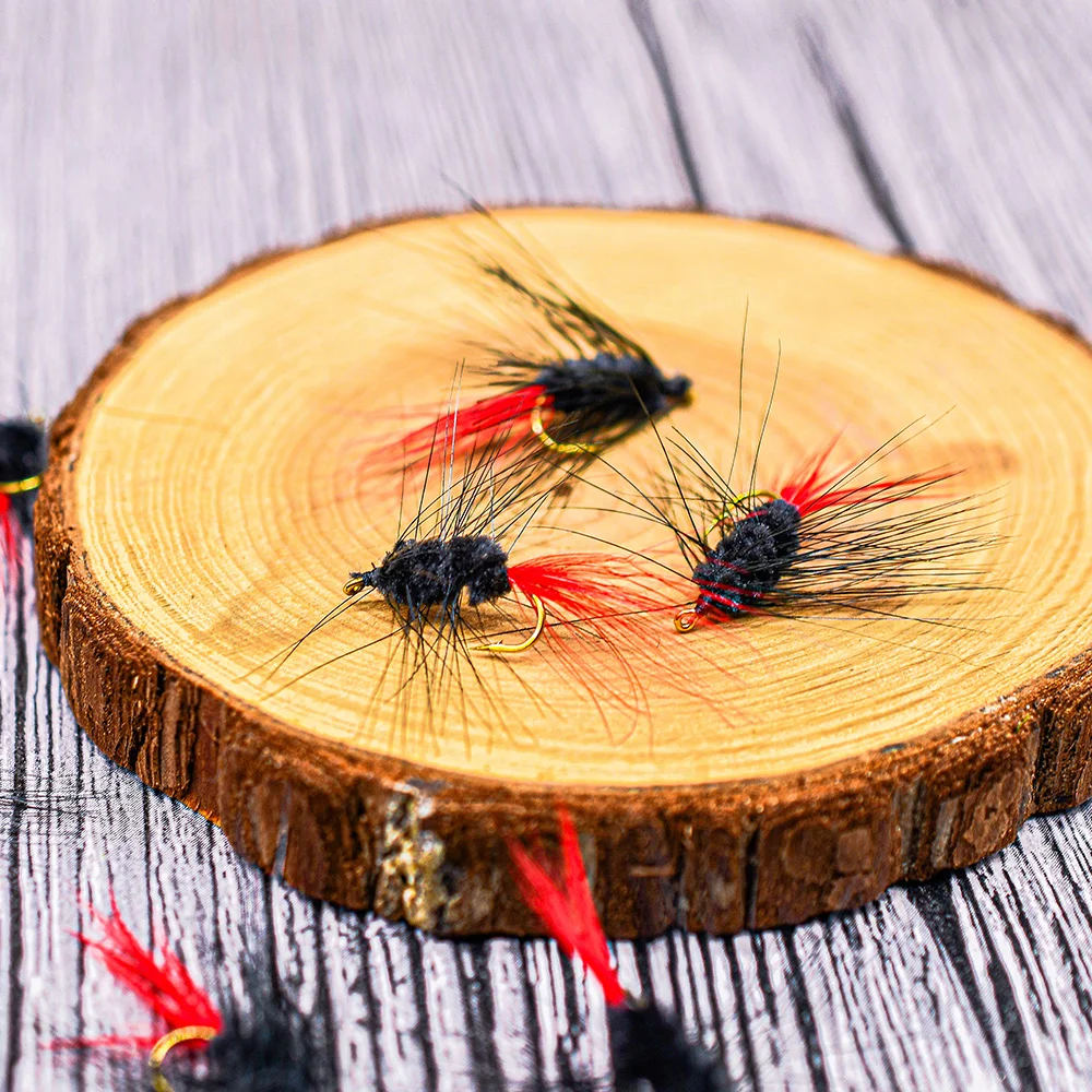 12PCS Bugger Red Tail Angeln Fliegen Köder Lockt Mayfly Dry Fly Forelle Angeln Fliegen Haken Künstliche Insekten Köder