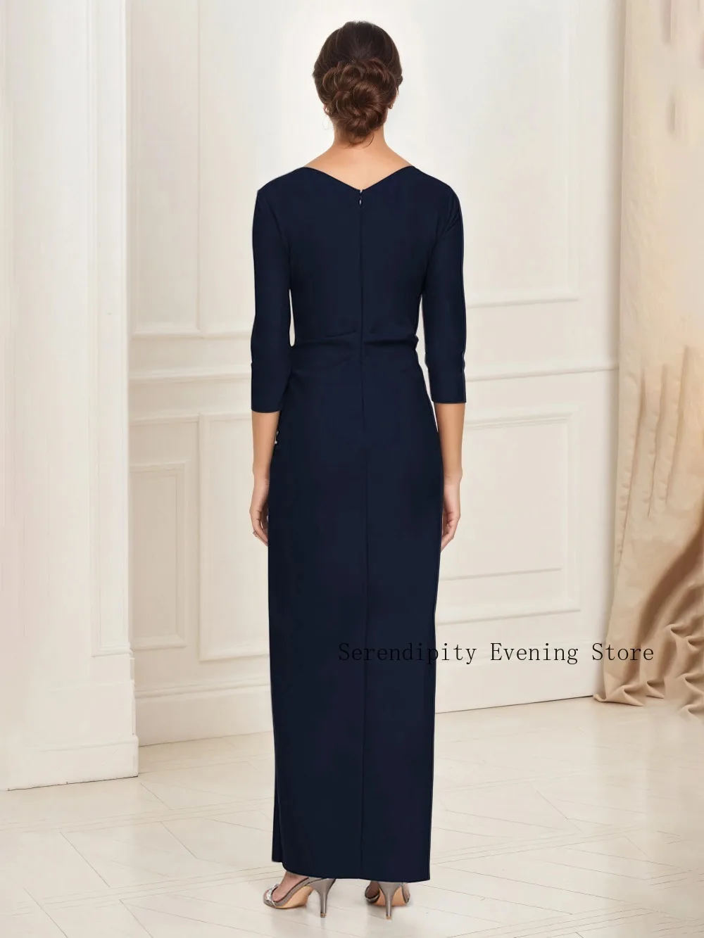 Customized V Neck Mother of the Birde Dresses 3/4 Sleeves Wedding Party Dress for Evening Pageant Pleated Elegant Women Gowns