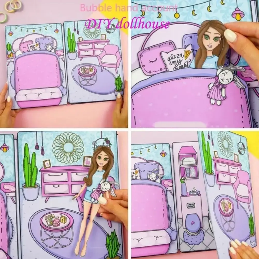 No Cutting Paper Doll House Girl Play Repeatedly DIY Toy DIY Cute Princess Book Handbook Manual Sticker Paper Doll Quiet Book