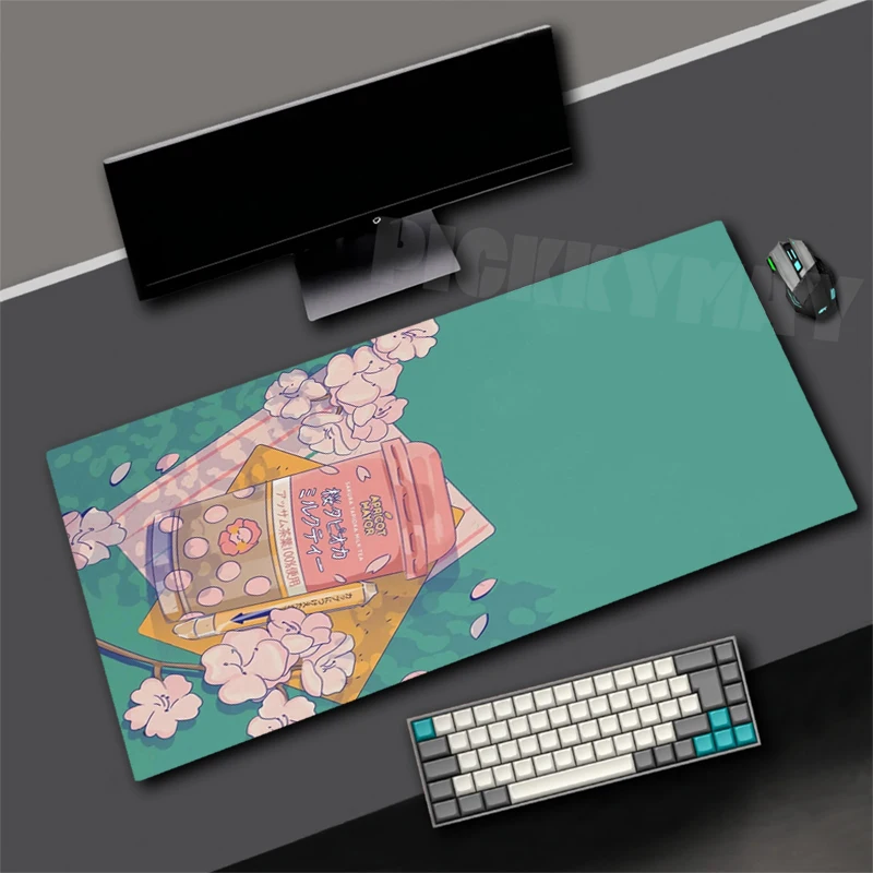 Pink Milk Large Gaming Mouse Pad Kawaii Keyboard Mat Carpet HD Print Mousepad Computer Non-Slip Rubber Big Desk Mat 900x400mm