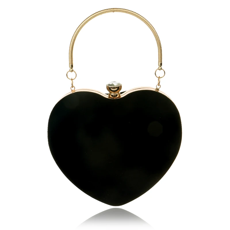 Velluto acrilico diamanti a forma di cuore rosso/nero borse da sera mini pochette borsa con tracolla a catena borsa da sera per il matrimonio