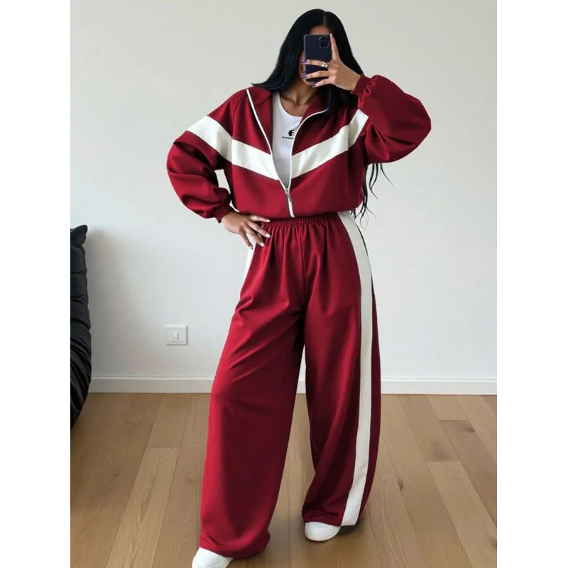 

Color Block Tracksuit Sporty Two-Piece Set for Women Summer Fashion Outfit Contrast Color Design No Brand Registered Trademark