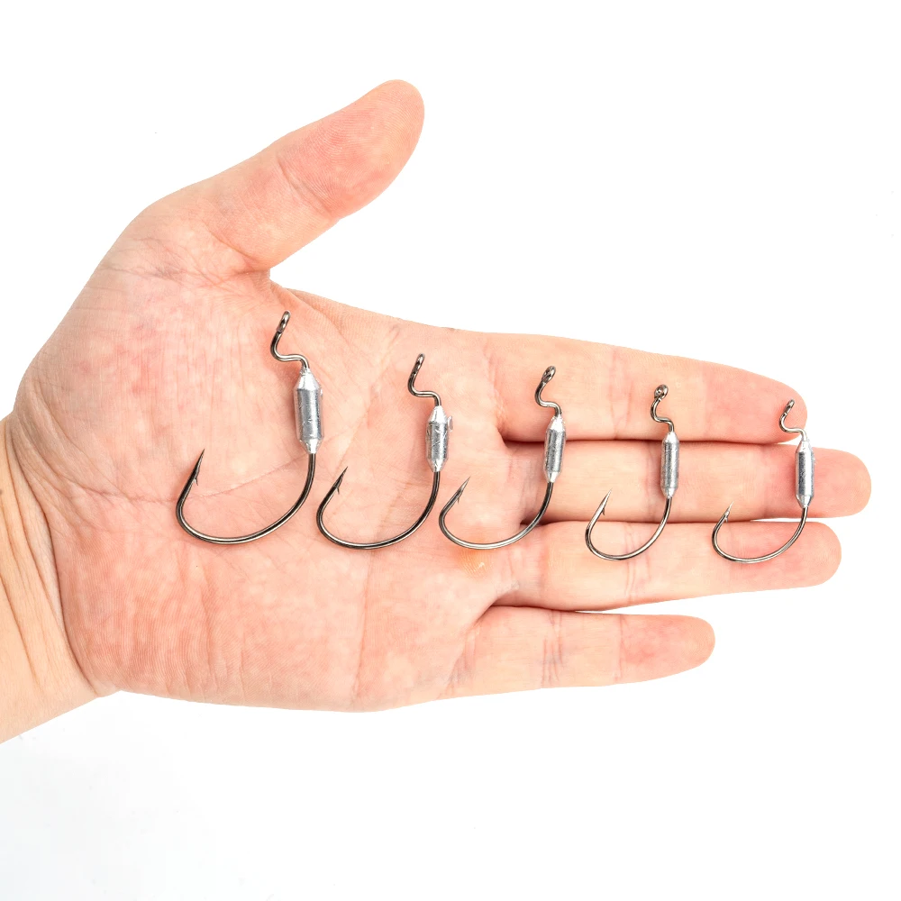 10 Stück gewichtete Angelhaken 1 # 1/0 # 2/0 # 3/0 # 4/0 # Versetzte Wurmhaken mit breiter Spalt, Bass-Schwimmköderhaken für weiche Köder – Detail 1