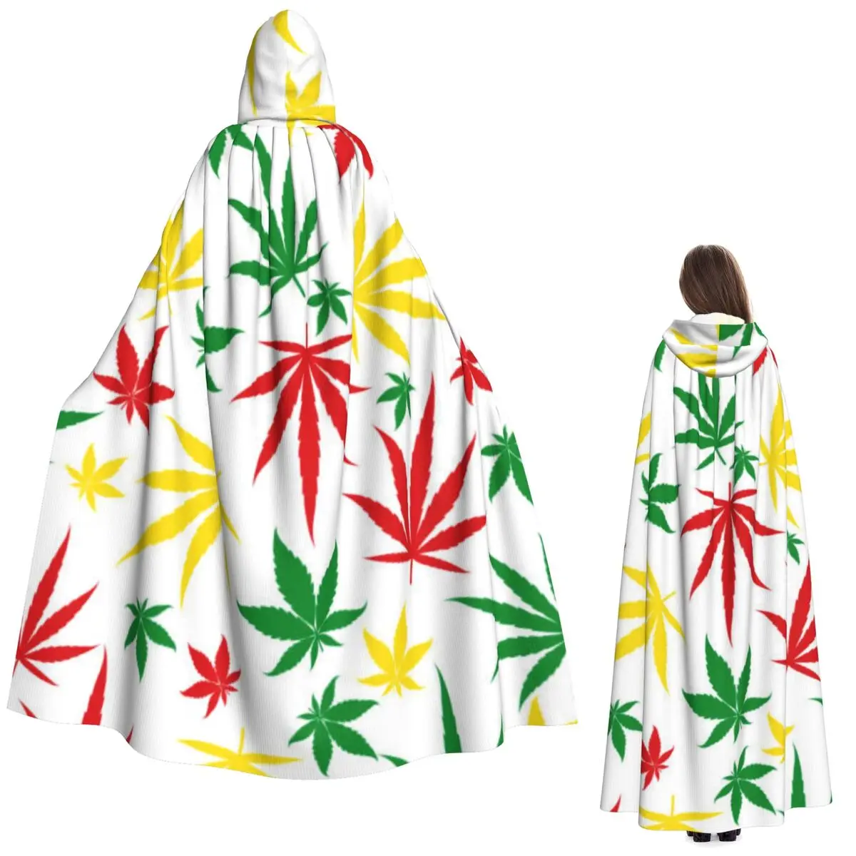 

Rasta Marijuana Leaf Dripping Colors Design Long Hooded Cloak Witch Medieval Costume Cosplay Cape HalloweenParty Adult Unisex