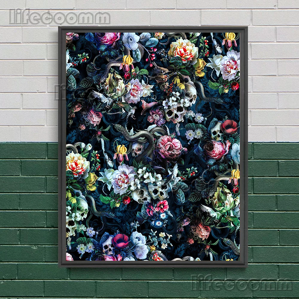 Plants-Flowers,Snakes,Skeletons Vintage Wall Art Canvas Painting Beautiful Mysterious Witchcraft Element Poster Pirnt Decoration