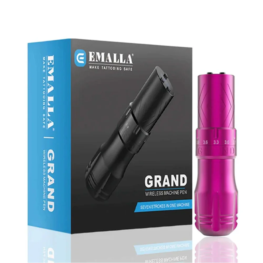 

EMALLA GRAND Wireless Tattoo Pen Machine 7 Strokes Adjustable 1800mAh Rechargeable Battery Coreless Motor Pink Tattoo Pen