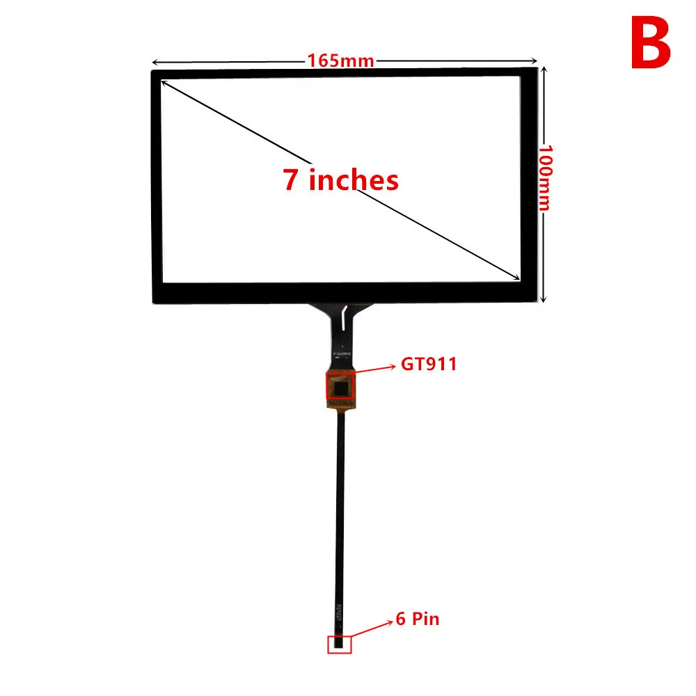 범용 정전식 디지타이저 터치 스크린 패널 유리, 자동차 DVD GPS 네비게이션 멀티미디어용, GT911 6 핀 IIC, 7 인치, 165mm * 100mm