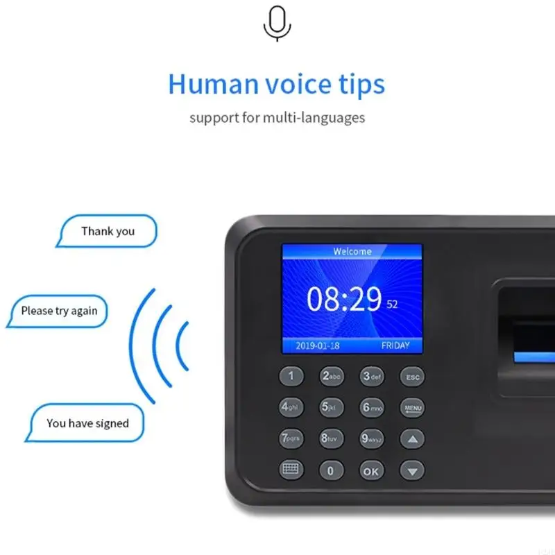 U2JE Biometric Employee Attendance Machine Fingerprint Time Clock Recorder Device USB Data Manage Check-in Device EU Plug