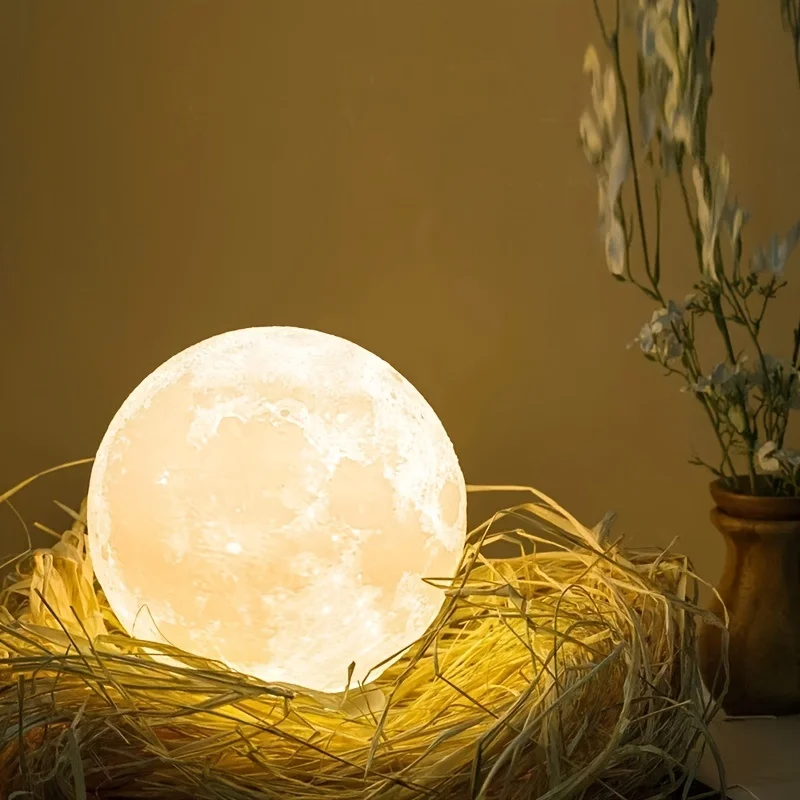 Led 3D Moon Lamp 12CM Battery Powered Star Lamp Bracket Bedroom Desktop Decorative Night Light