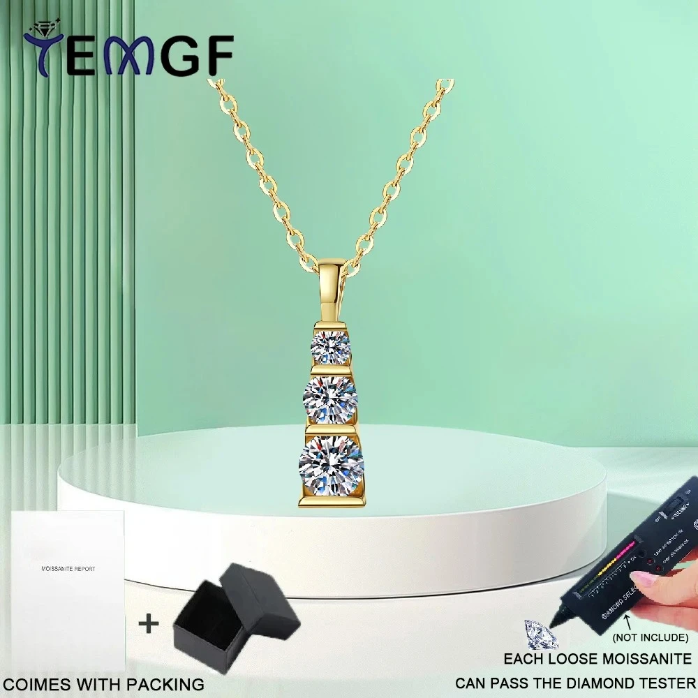 

Ожерелье из стерлингового серебра TEMGF S925, позолоченное 14, 0,9 CTTW, подвеска из муассанита/циркона для женщин, простые модные ювелирные изделия, подарки