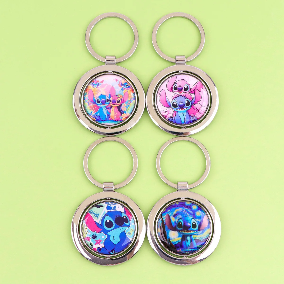 

Lovely Stitch Rotatable Metal Keychain Monster Motorcycles Cars Keys Decoration Can Rotate 360 ° Fashion Circular Keyring Gifts