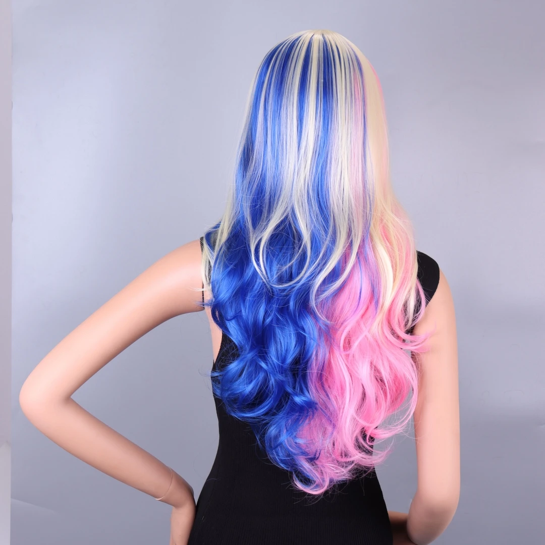 Woodfestival Goedkope Pruiken Voor Vrouwen Ombre Synthetisch Haar Lange Golvende Blonde Lolita Pruik Cosplay Roze Rood Zwart Paars Blauw Grijs