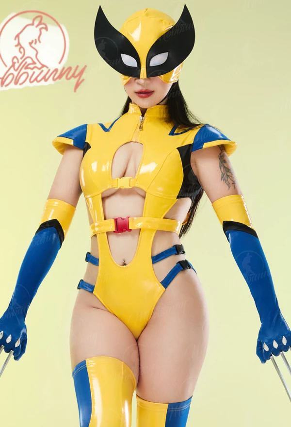 MOBBUNNY Women\'s Lingerie Set Cosplay Costume for Women Bodycon Outfit Cutout Bodysuit with Gloves Mask For Halloween