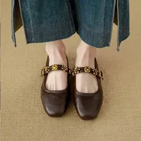 French Style Flat Ballet Shoes Women's Mango Head Soft Retro Mary Jane Shoes Leather Version Low Heel Round Toe Rubber Sole