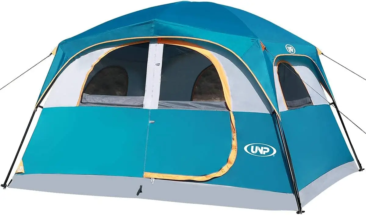 Waterproof Double Layer Family Cabin Tent for 6 Persons - Easy Setup, Windproof, with Rainfly, 1 Mesh Door & 5 Large Mesh Window