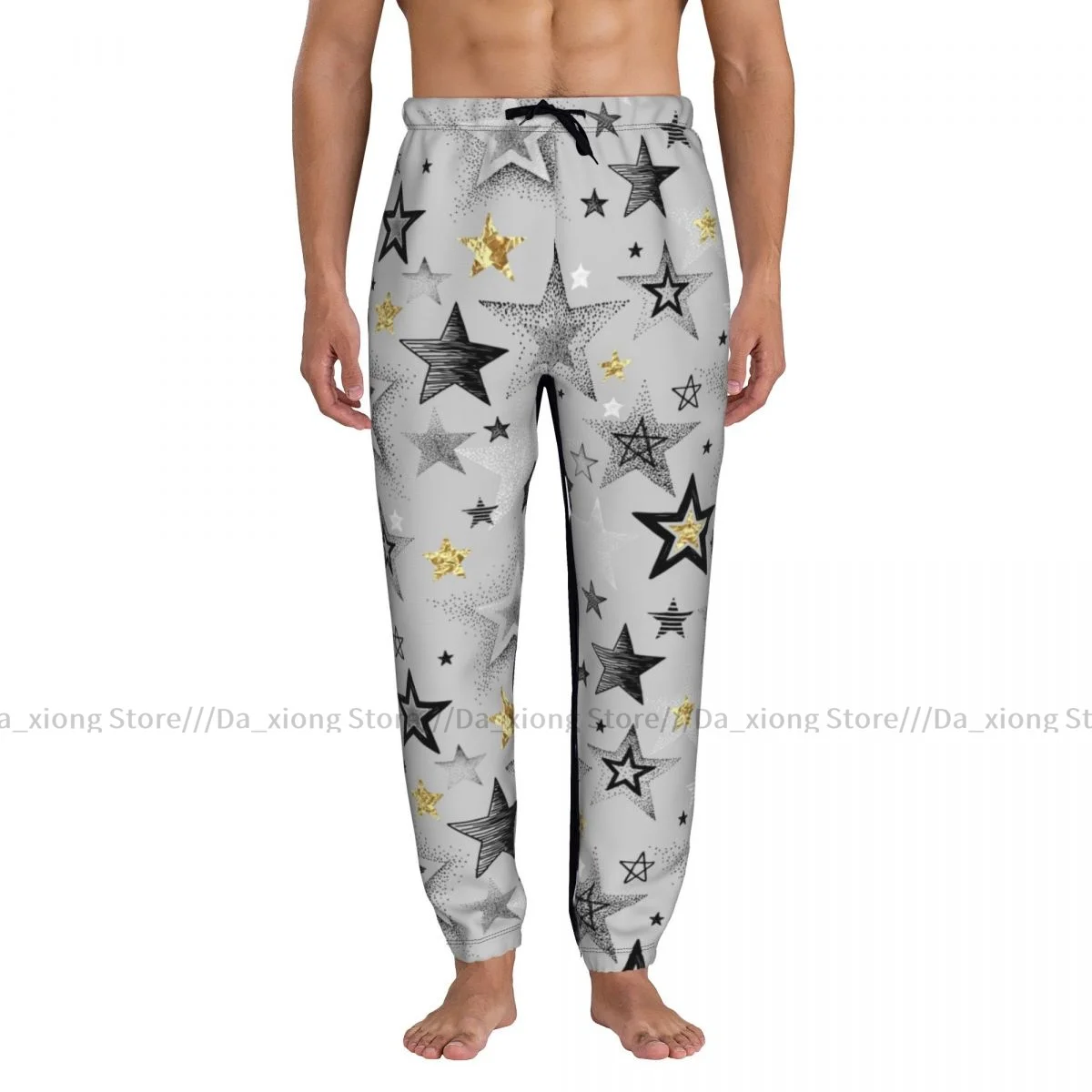 Men Pants Black White And Golden Stars Male Trousers Fitness Sweatpants Streetwear