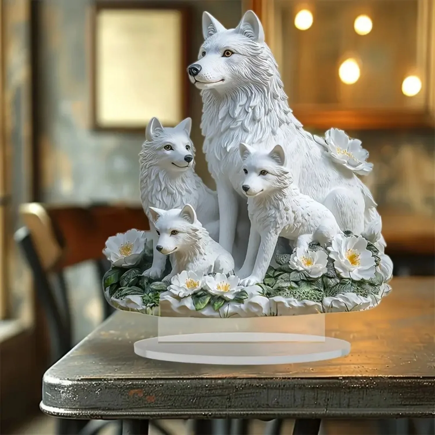 Full Moon Wolf Howl Statue,2D Flat Acrylic Figurine,Home,Office,studio,Cafe,room,display Case,Table Ornament Desktop Decor Gift