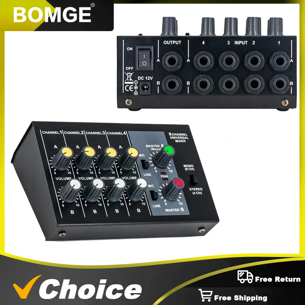 

8-канальный микшер - Компактный аудиомикшер Mini 8 для музыкального применения, подключение музыкальных инструментов, запись сцены DJ