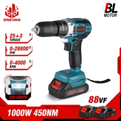 ONEVAN 1000W trapano a percussione elettrico senza spazzole 25 + 3 Torque 3 in 1 cacciavite elettrico a batteria utensili elettrici per batteria Makita 18v