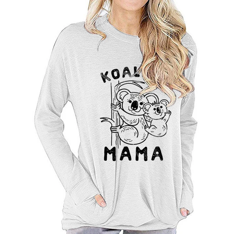 Vintage Koalaty Mama Print Funny T Shirt Women Wildlife Cotton Streetwear Long Sleeve Cartoon Animal Koala Lovers Gifts T-shirt