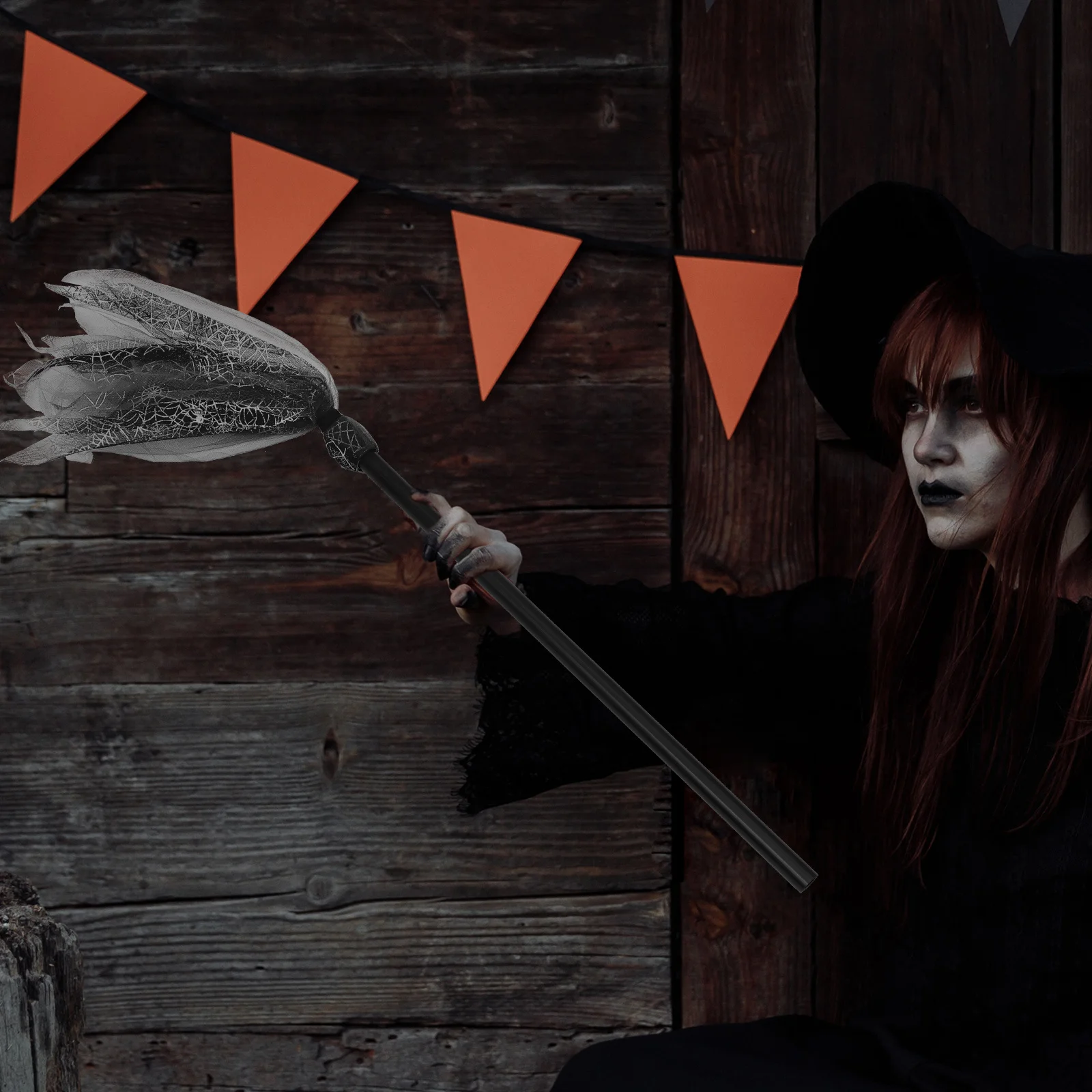 Accesorio de palo de escoba de bruja para Halloween, accesorio de Cosplay de fiesta cubierto de gasa, disfraz de mago, suministro de Escenario, escoba