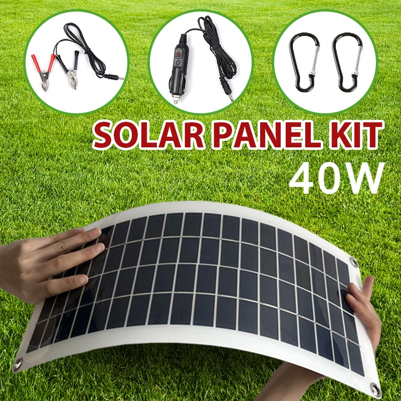 40W Solar Panel Photovoltaic Power System USB Controller Port Portable Outdoor Camping Mobile Phone Computer Charger