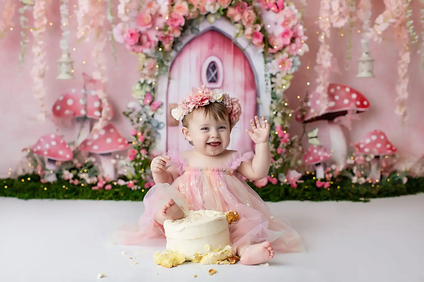 Floral Fairy Door Backdrops Cake Smash Kids Baby Photography Prop Child Adult Decors Jungle Hut Mushroom Photo Backgrounds