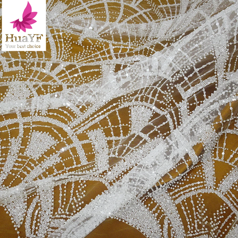 

1 Yard High quality 3d beaded pearls lace with sequins african wedding bridal heavy dress fabric HY2717