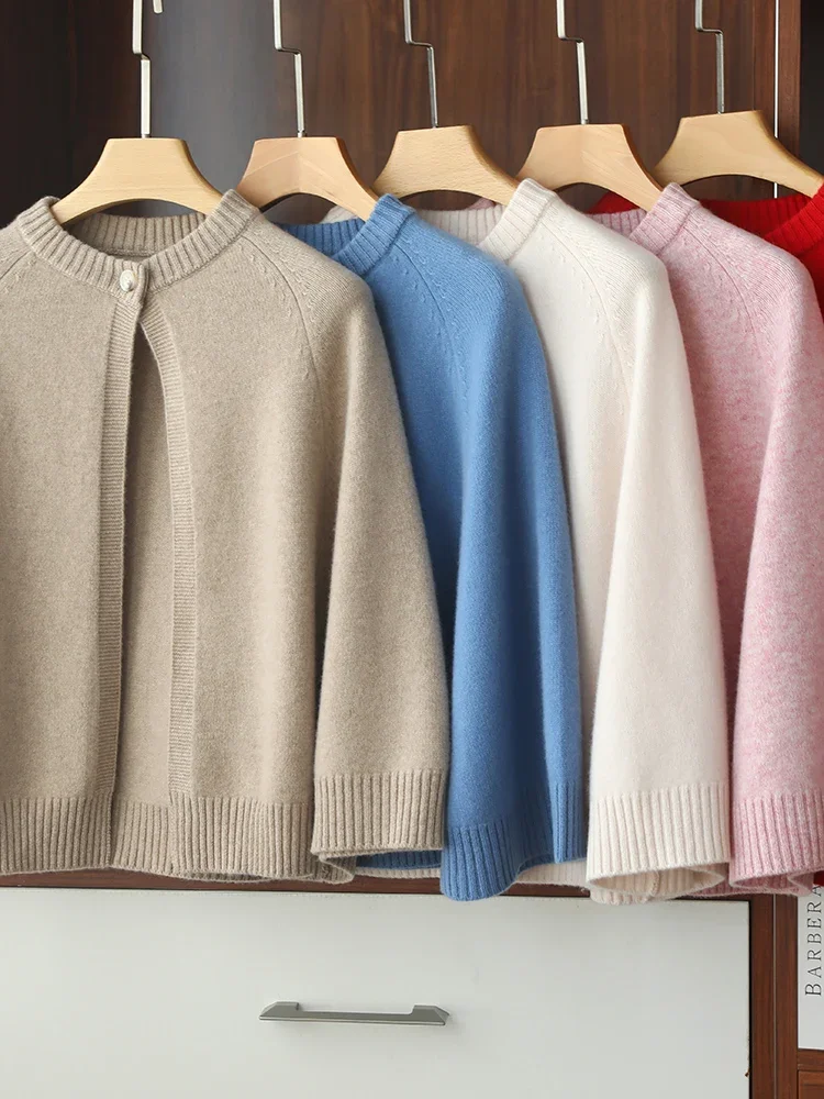 Women Knitted Wool Poncho Cape One Button Casual Soft Wrap Warm 100% Pure Wool Cardigan Accessories Cappa Cozy Fashion Mantles