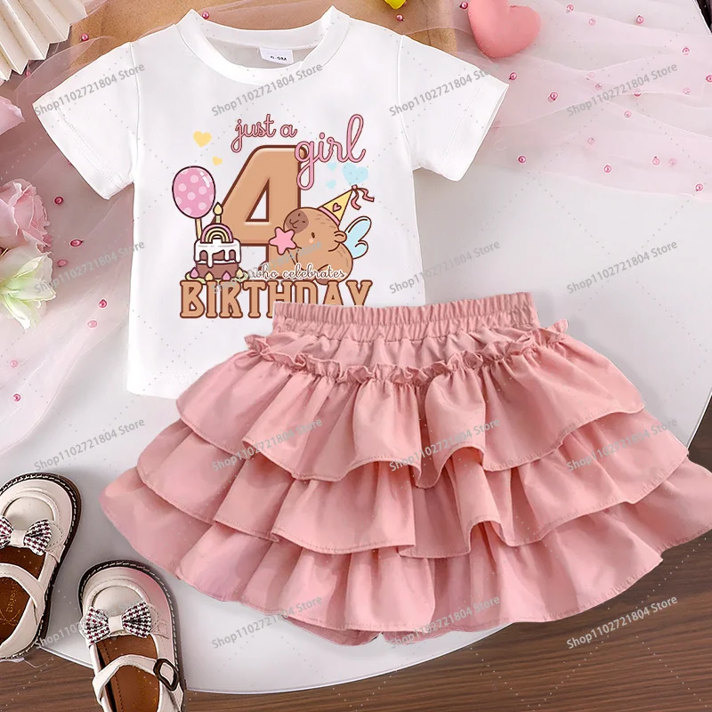 Capibara 2-teiliges T-Shirt und Rock Set für Mädchen, Anime-Cartoon mit Nummern 1-10 Bedruckt, Sommerkleidung für Kinder, Modische Röcke, Geschenke – Detail 11