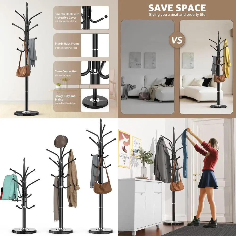 

Sturdy Freestanding Coat Rack with Marble Base, 12-Hook Hall Tree for Various Spaces