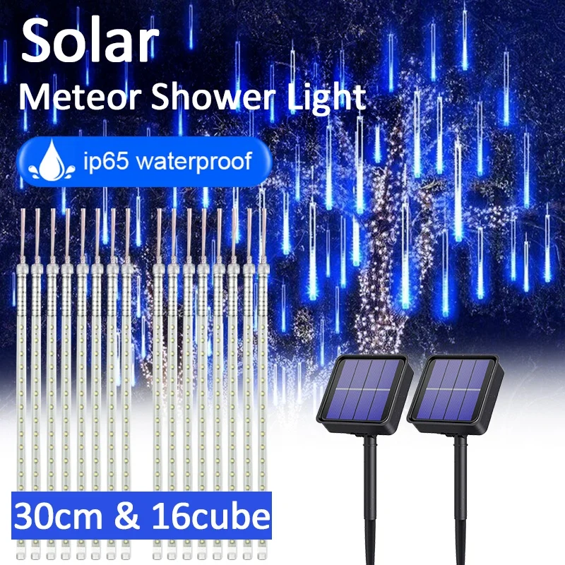 Guirnalda de luces solares para lluvia de meteoritos, luz impermeable para jardín, 8 tubos, árbol de Navidad, fiesta, boda, decoración navideña