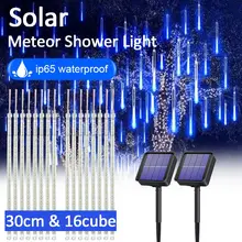 Chuveiro de meteoros solar luzes da corda à prova dwaterproof água luz do jardim 8 tubos árvore natal festa feriado casamento decoração do feriado