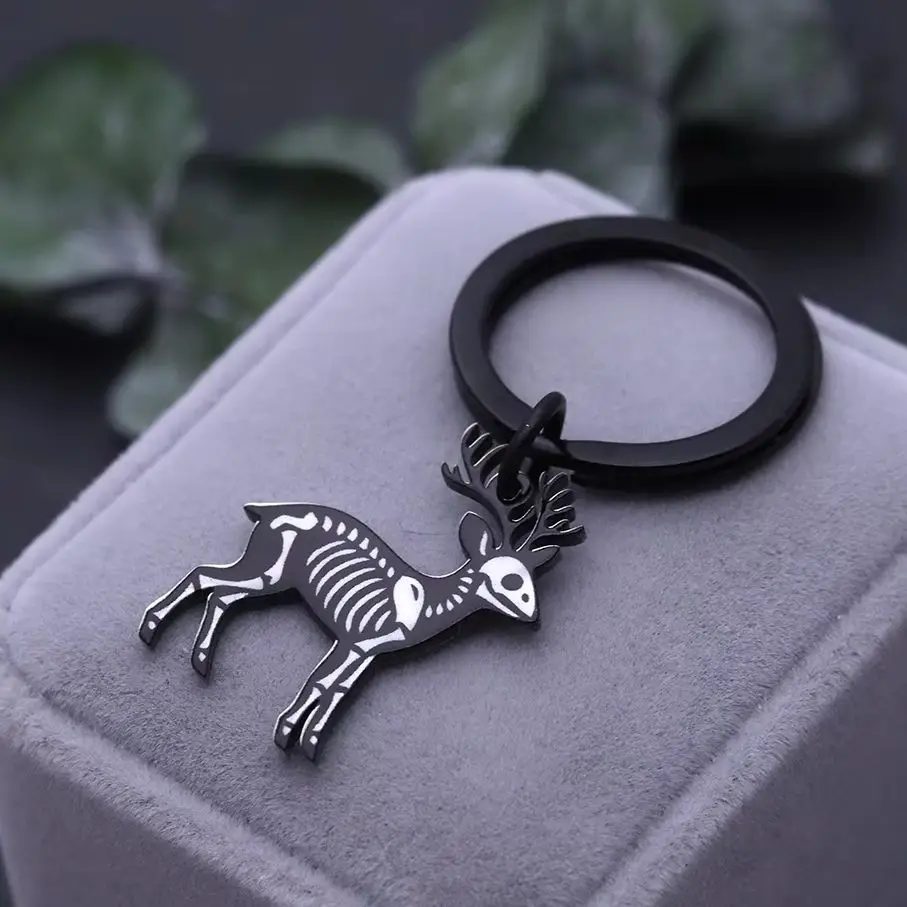 Halloween Christmas Sika Deer Animal Keychain Black Theme Keyring will cute and good-looking schoolbag, jewelry, pendant gift