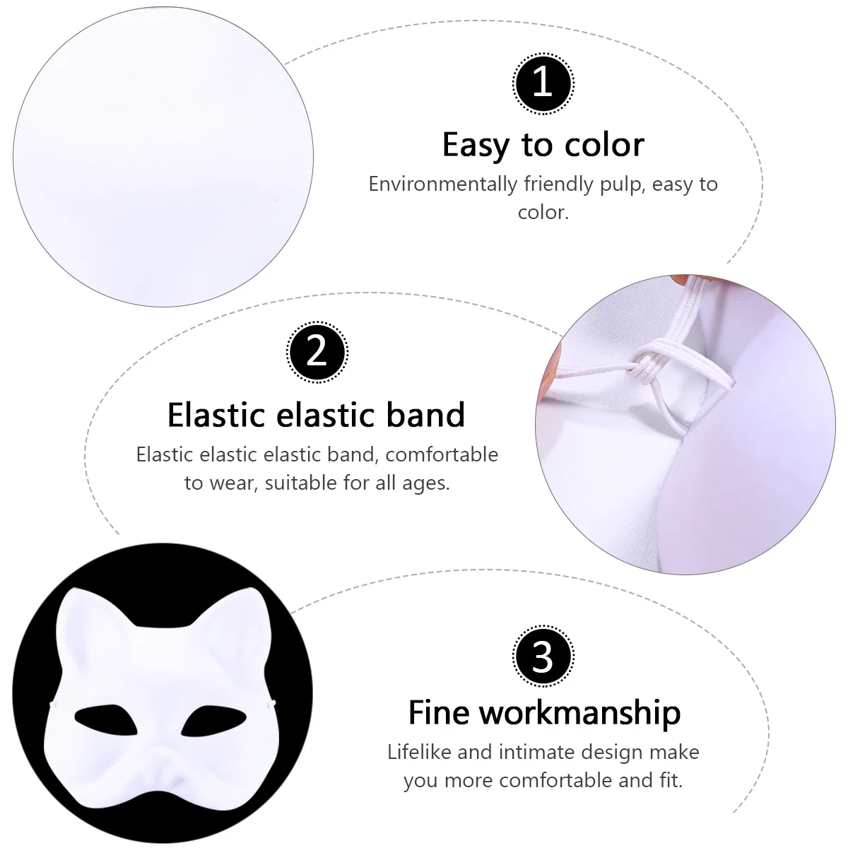 

12Pcs DIY Blank Pulp Animal Mask Paper for Party Festival Dance Kids Creative Painting Cat Costume Mask DIY Painting Props