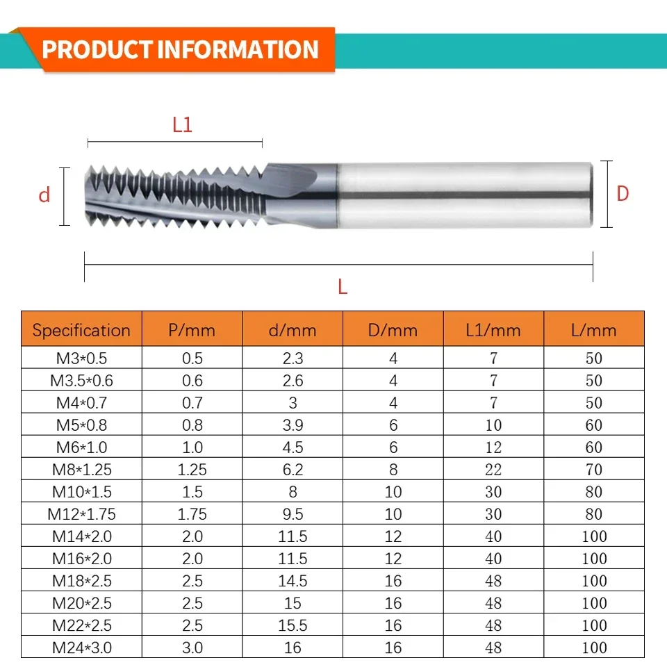 Carbide Thread Milling Cutter Single Tooth Three Teeth Full Thread Cnc Machining Center Alloy Coating Milling Cutter