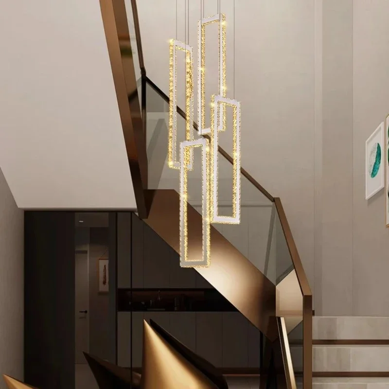 Modern Home Decoration Crystal Chandelier Living Room Stair Loft Kitchen Dining Table Lighting Suspension Design Hanging Lamp