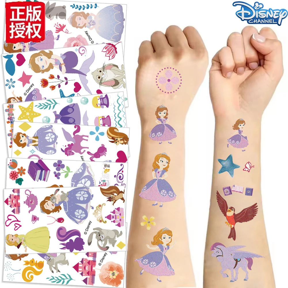 10pcs Disney Princess Sofia Tattoo Stickers Children Arm Body Face Temporary Fake Tattoos Cute Cartoon Kid Anime Decals Toy Gift