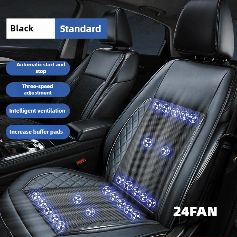 

Auto Start Stop 12V 24V Car Cooling Seat Cushion with 24 Fans Ventilated Ice Cold Pad Breathable Cool Mat for Truck SUV Sedan