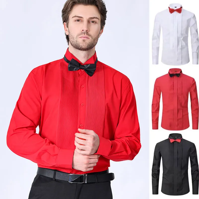 American size men\'s long sleeve shirt formal tuxedo wedding Spring summer high quality casual wear breathable fashion plus size