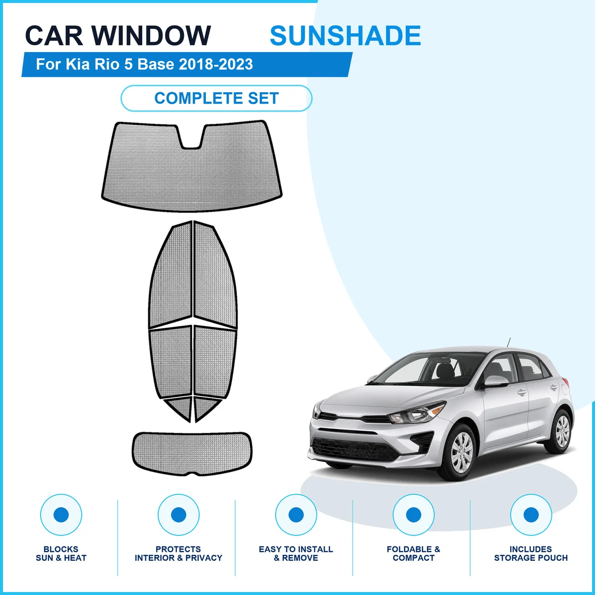 For Kia Rio 5 Base 2018-2023 Custom Full Set Window Sunshades Aluminum Foil Suction Cup Anti UV Privacy