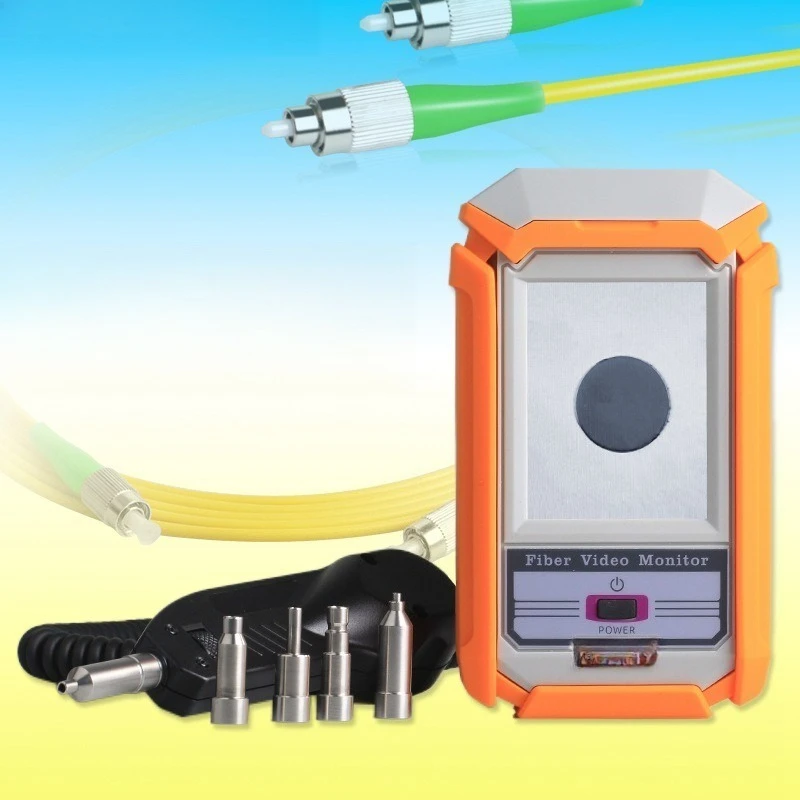 Fiber optic network room module end-face interface, FCSCLC detector, handheld magnifying glass, 200x jumper port