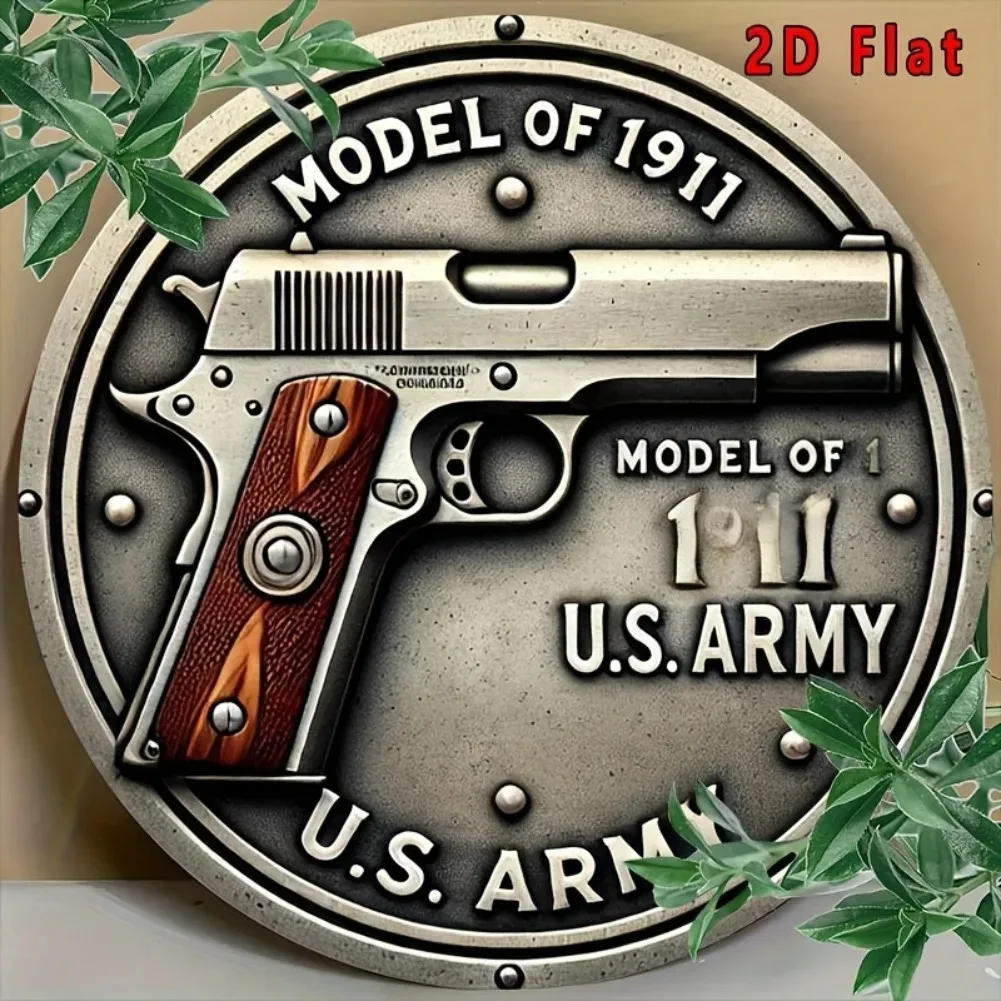 Round Vintage Colt Model 1911-A1.45 Caliber Tin Metal Signs Home Décor 8x8