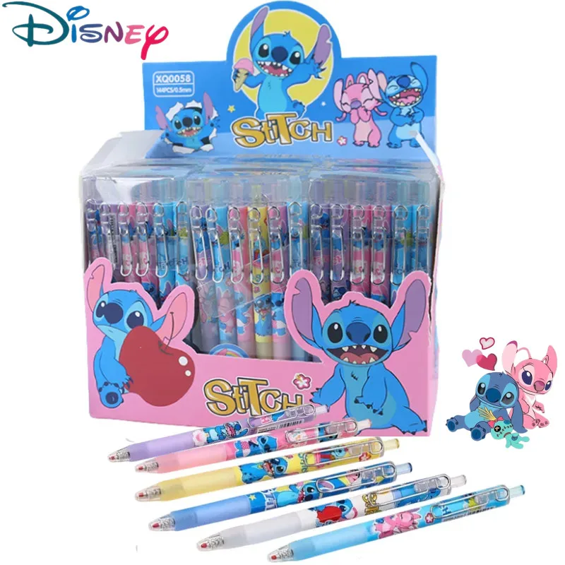 Disney Stitch 12pcs Gel Pens Cartoon Pressing Pen Black 0.5mm Stitch Kids Signature Student Pen Stationery kids Christmars Gifts